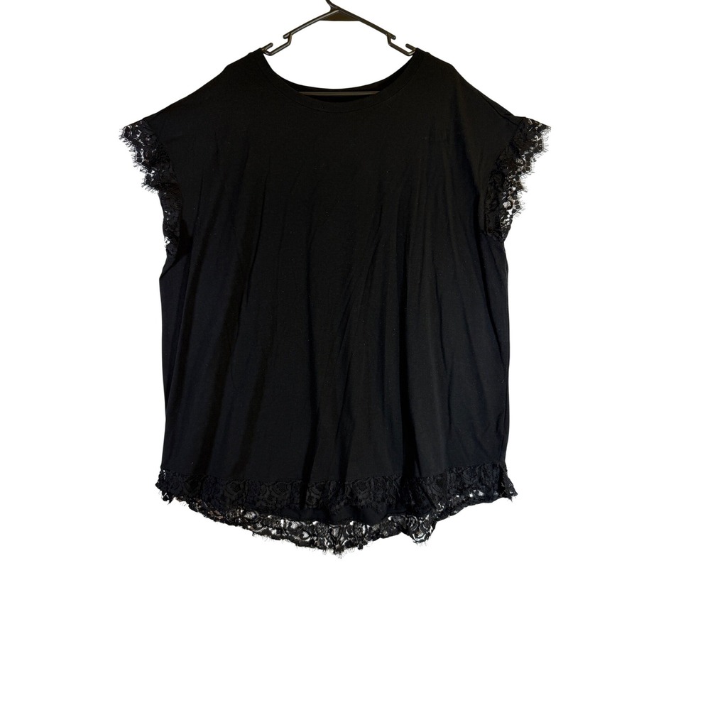Ava & Viv Womens 3X Black Lace Trim Short Sleeve High Low Hem Top Plus Size